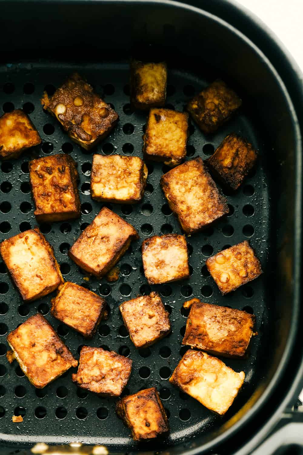 Tofu cooked in the air fryer. 