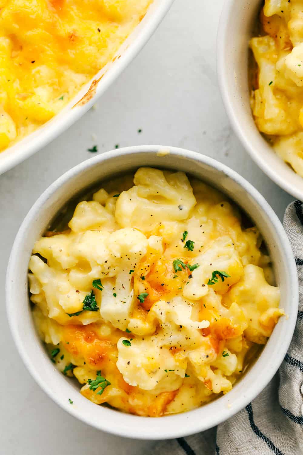 Cauliflower Macaroni and Cheese in a ramekin. 