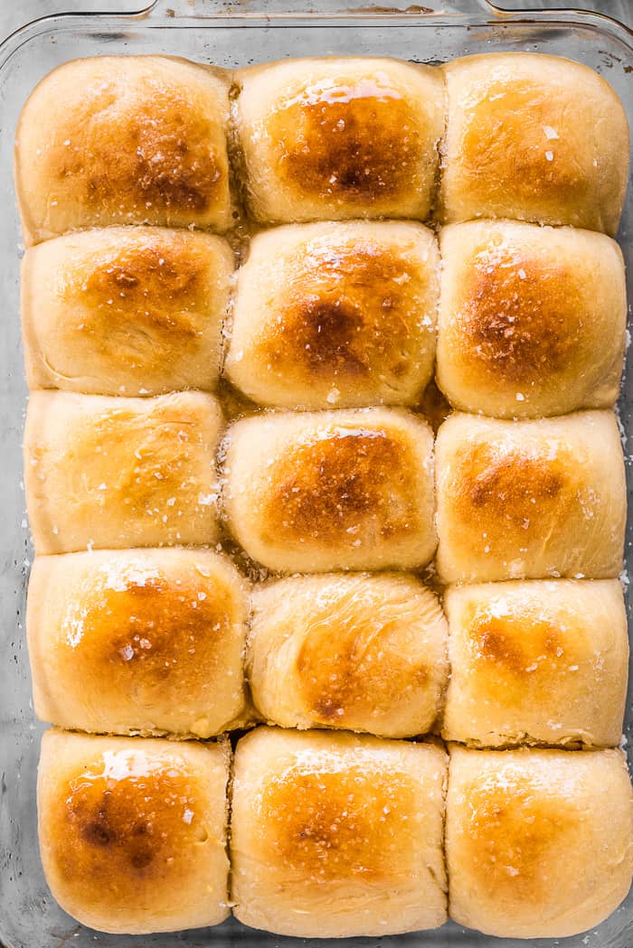 A tray of pull apart potato rolls.