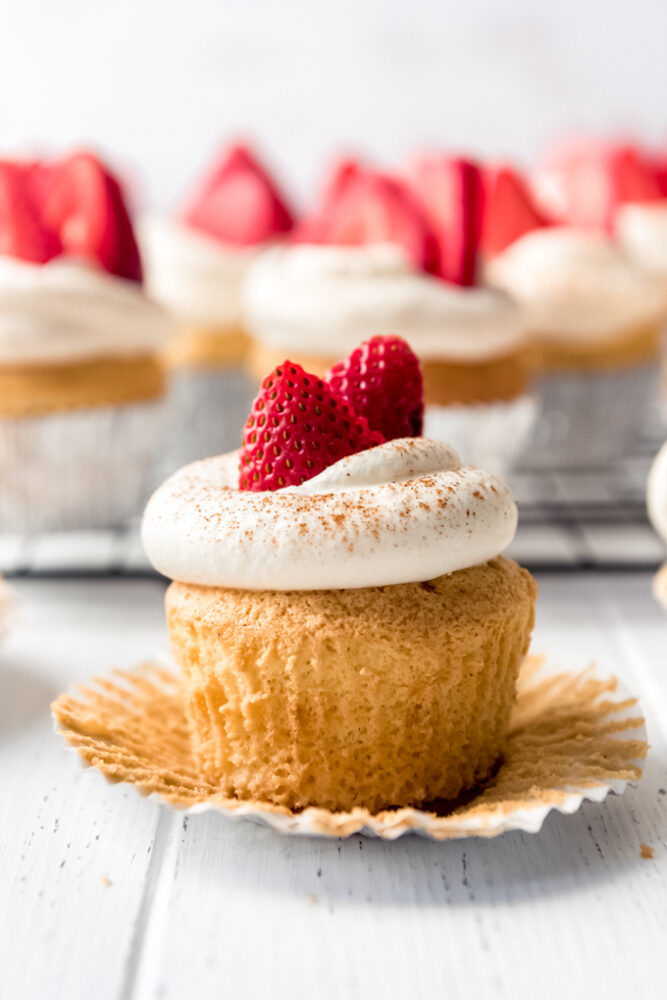 an unwrapped tres leches cupcake