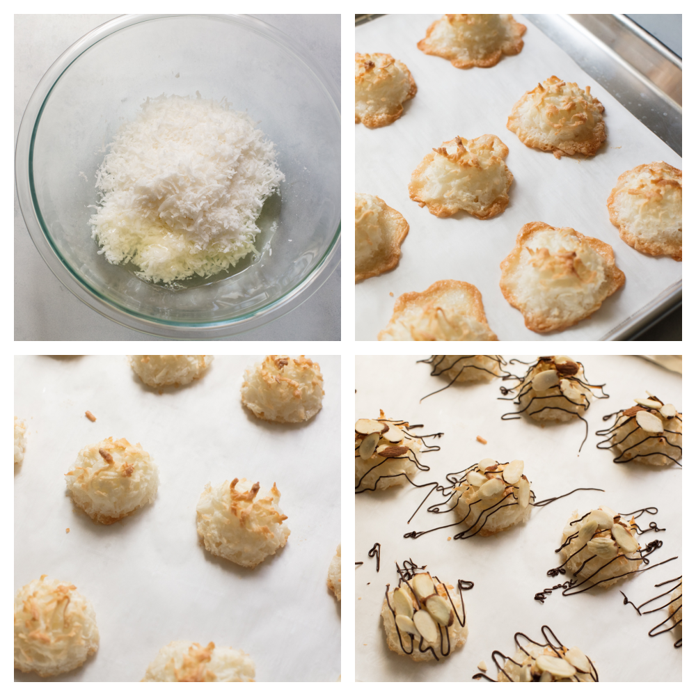 Coconut ingredients in a bowl, baked and topped, ready to eat. 