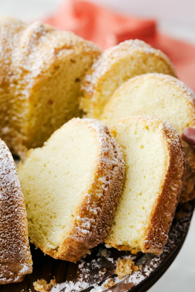 Slices of sour cream pound cake. 