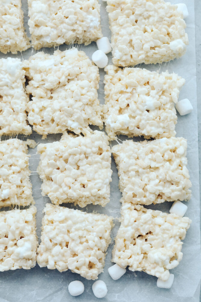 Cut rice krispies on baking sheet