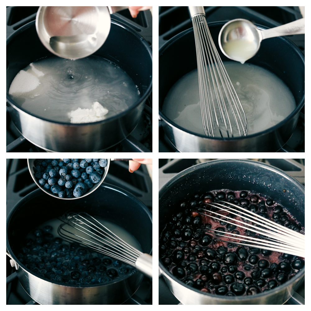 Boiling and simmering the blueberry syrup.