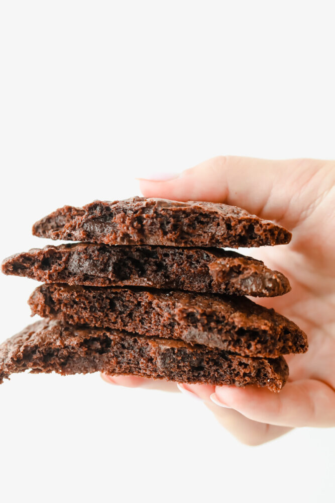 Stack of 4 brownie cookies.