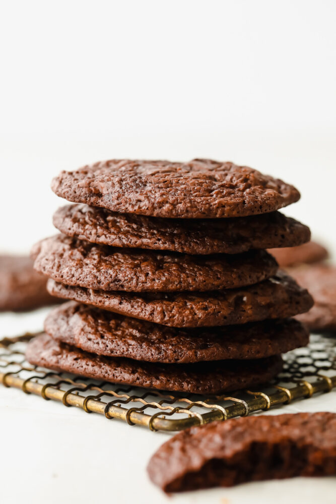 Stack of brownie cookies.