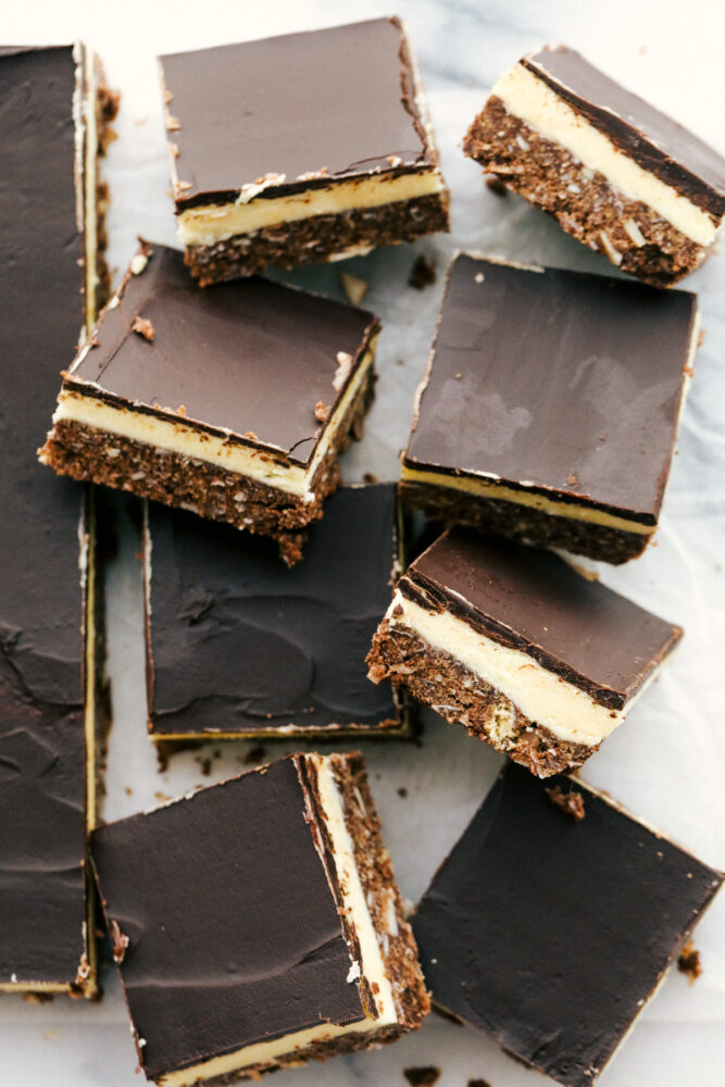 8 cut Nanaimo bars.