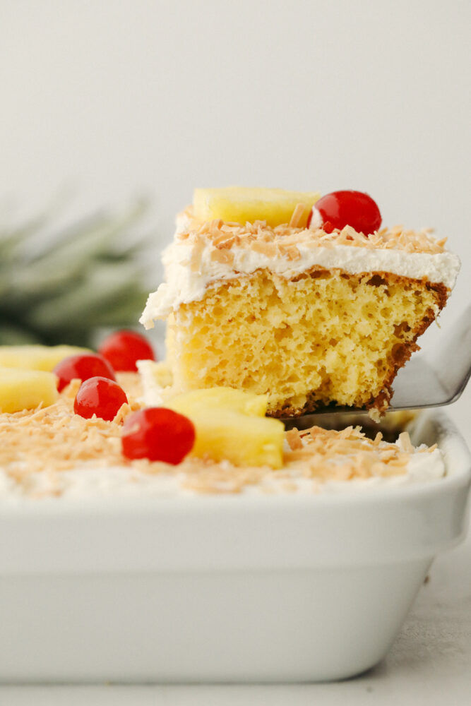 Showing the light interior of the pina colada cake. 