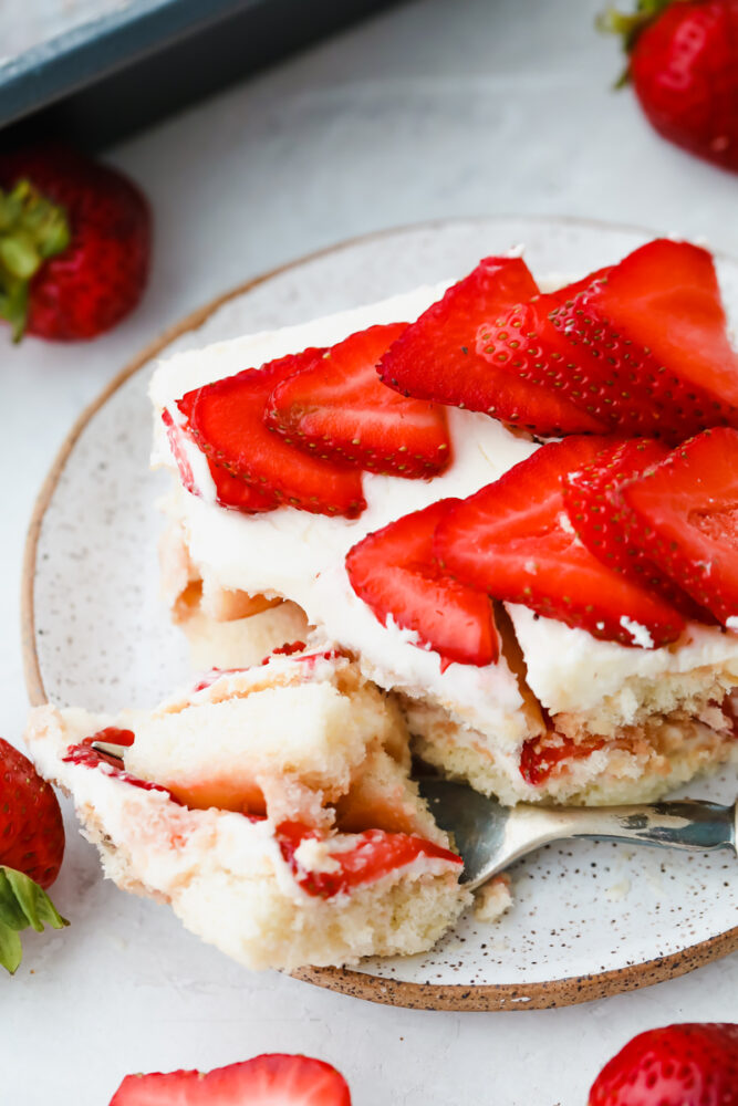 Taking a bite of Strawberry Tiramisu.