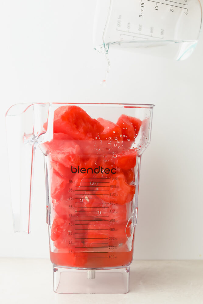 Chunks of watermelon in blender