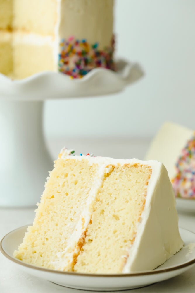 Slice of The Absolute Best White Cake.