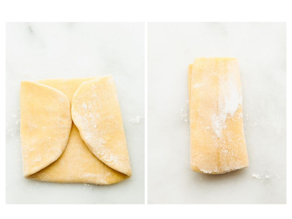 Folding the dough to get a good rectangle shape. 