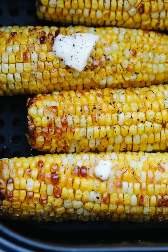 Air fried corn on the cob with butter. 