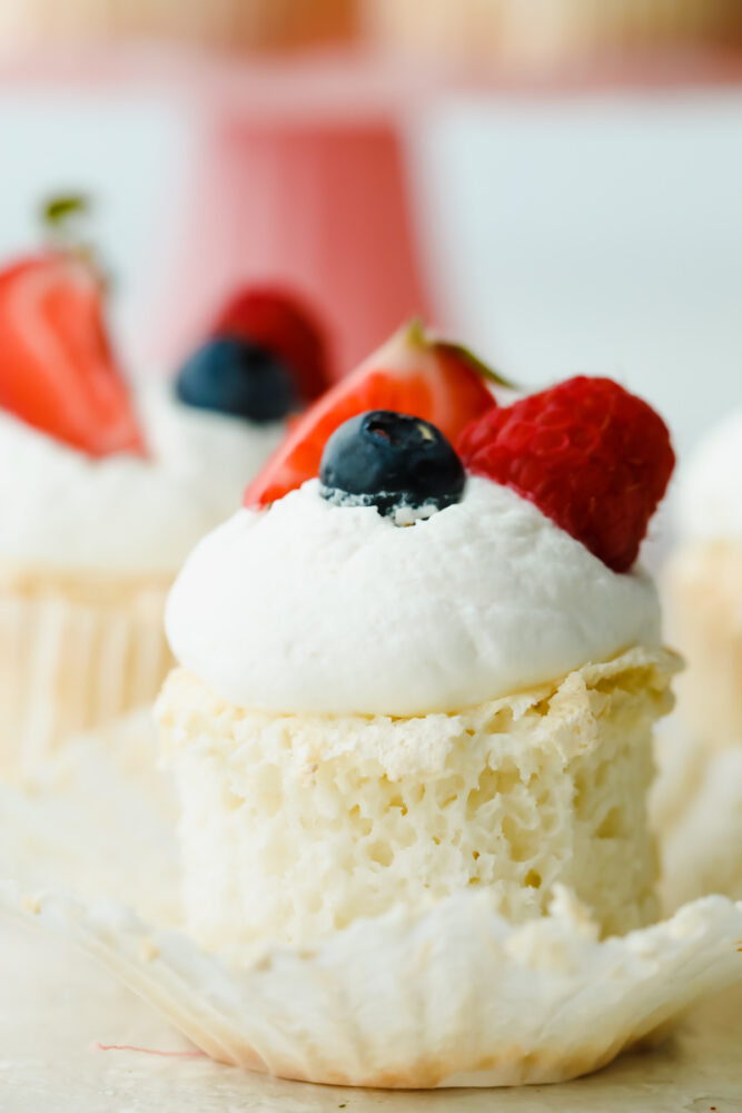 Close-up of an Angel Food Cupcake. 