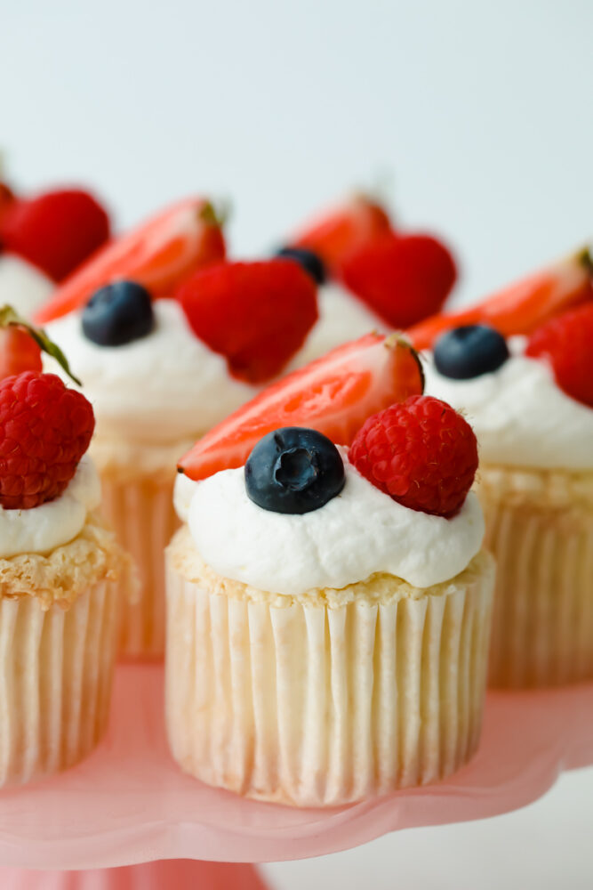 Angel Food Cupcakes on serving dish.