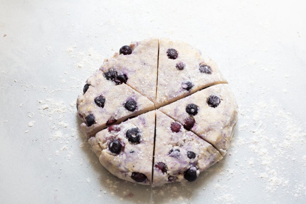 Uncooked Blueberry Scones ready for baking.