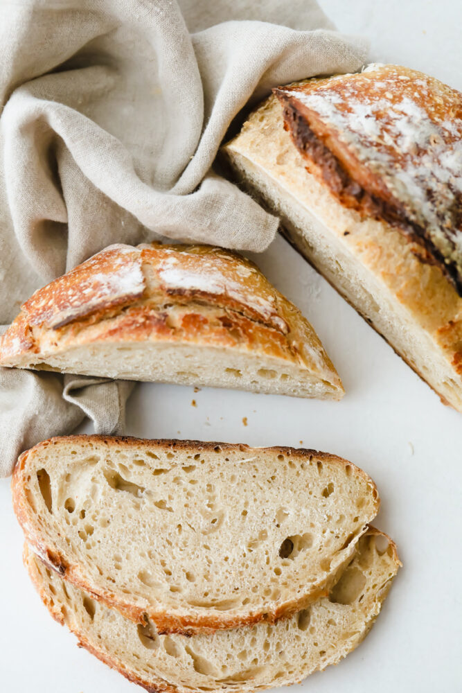 Slices of sourdough bread ready to eat. 