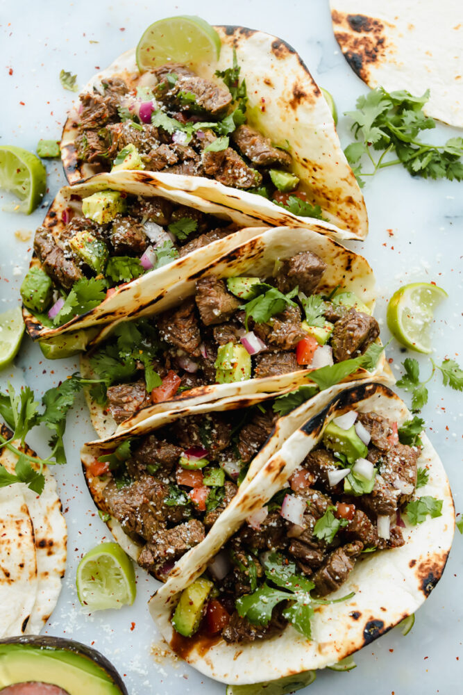 Street tacos with toppings.