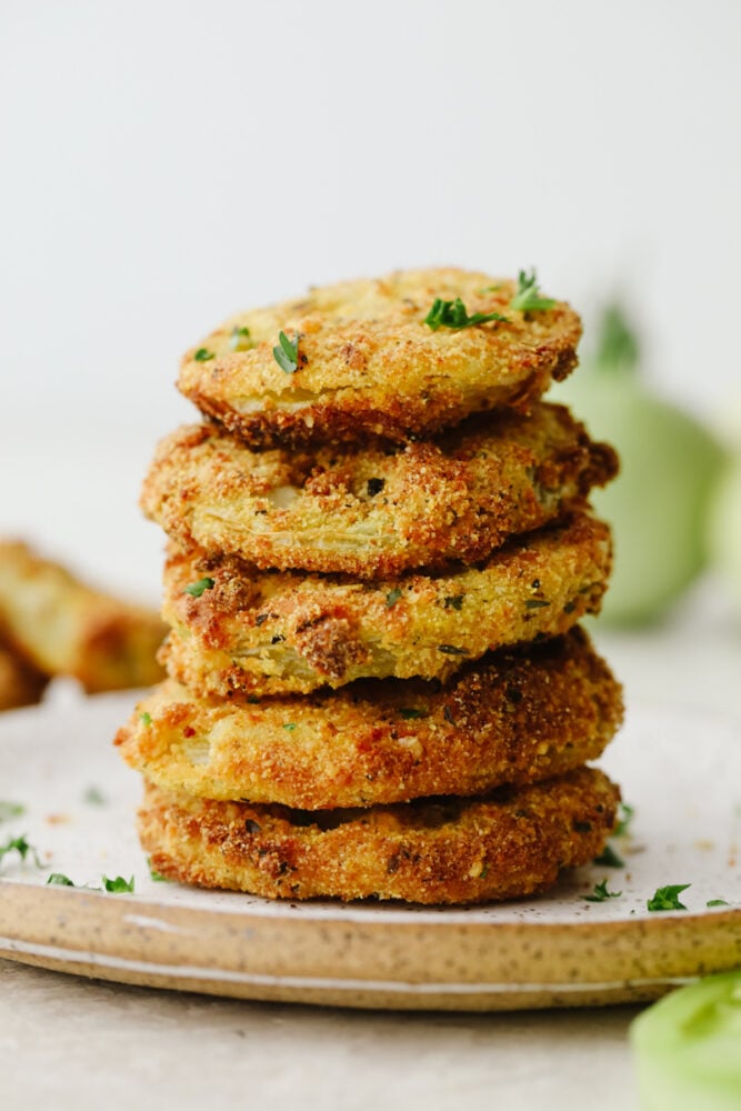 Stack of fried green tomatoes.