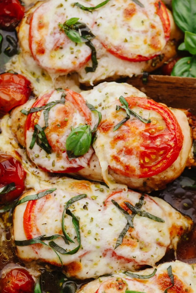 Close up of baked chicken.