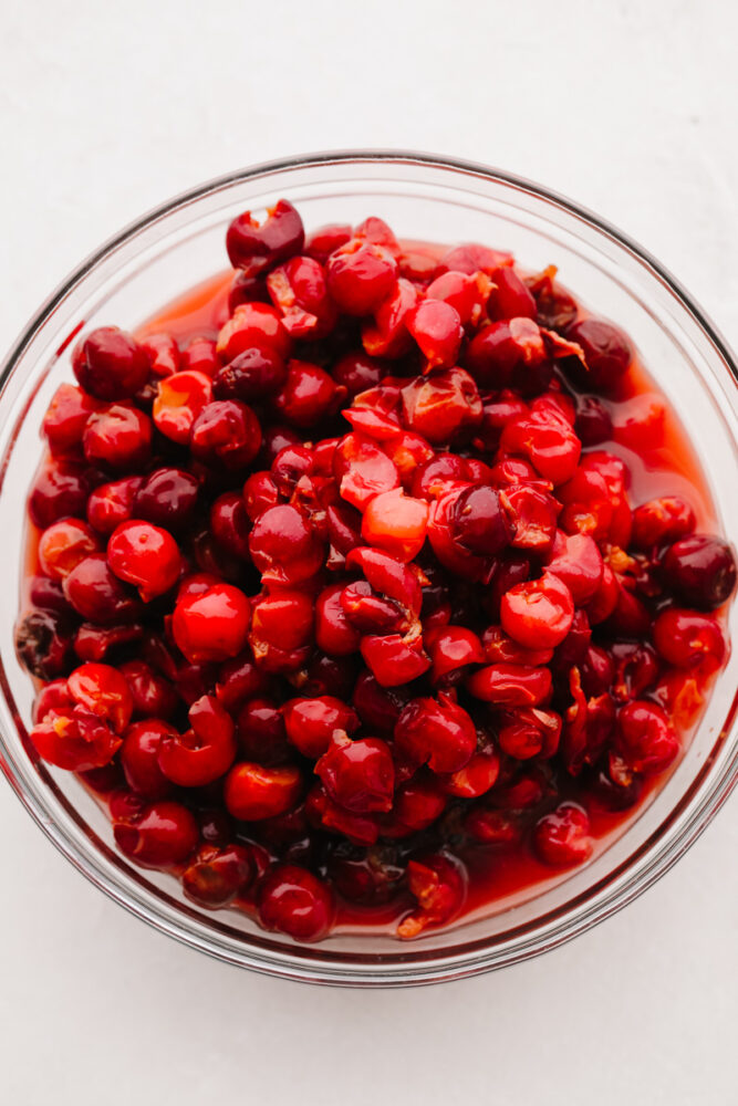 Cherries mixed in a bowl. 