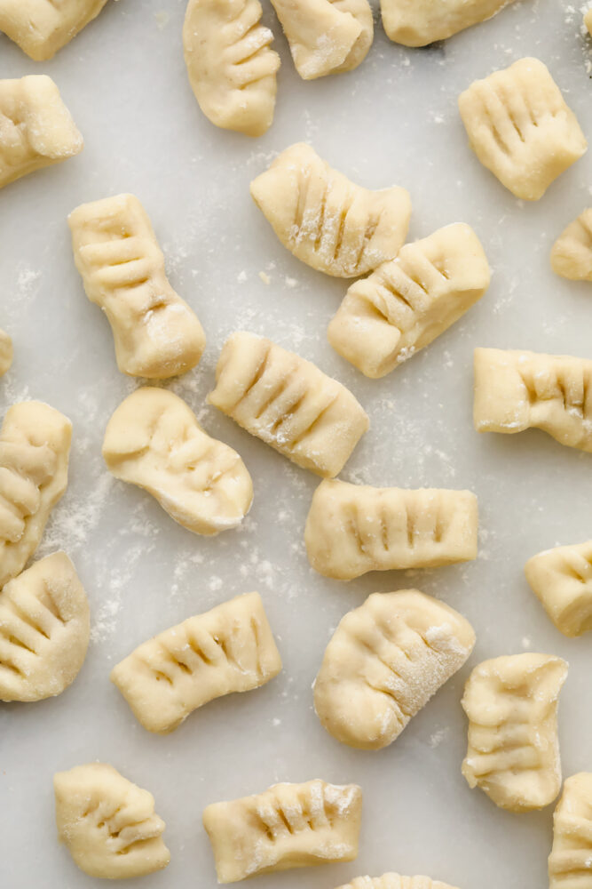 Gnocchi dough formed and shaped. 