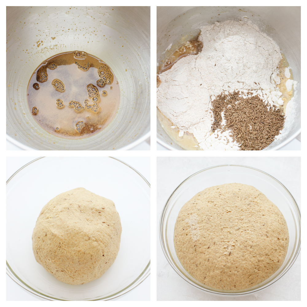 Dissolving the yeast, adding the rest of the ingredients and letting it rise. 