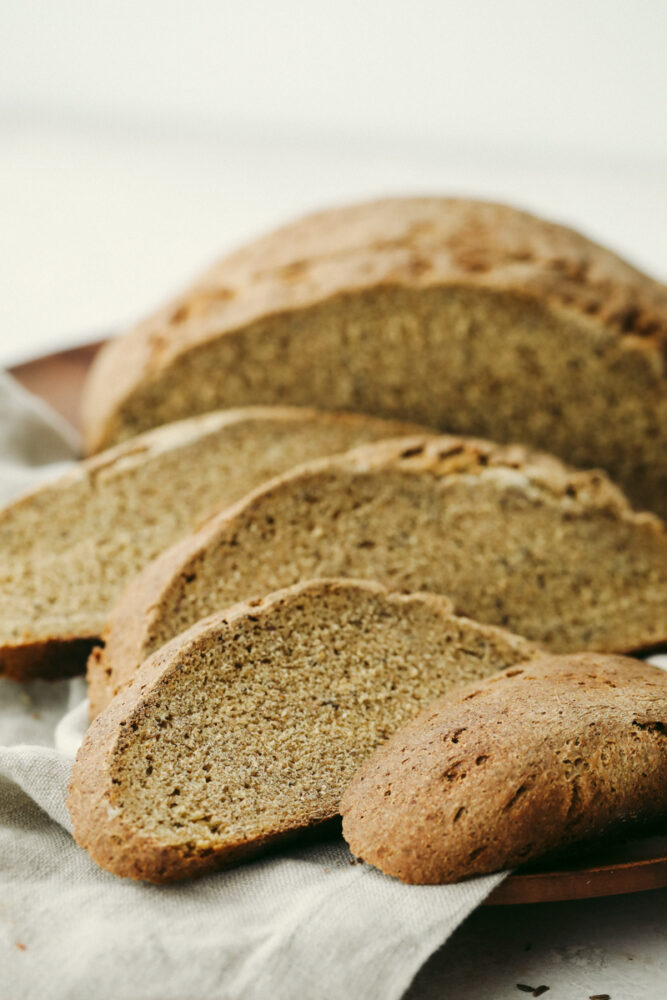 Slices of rye bread ready to eat. 