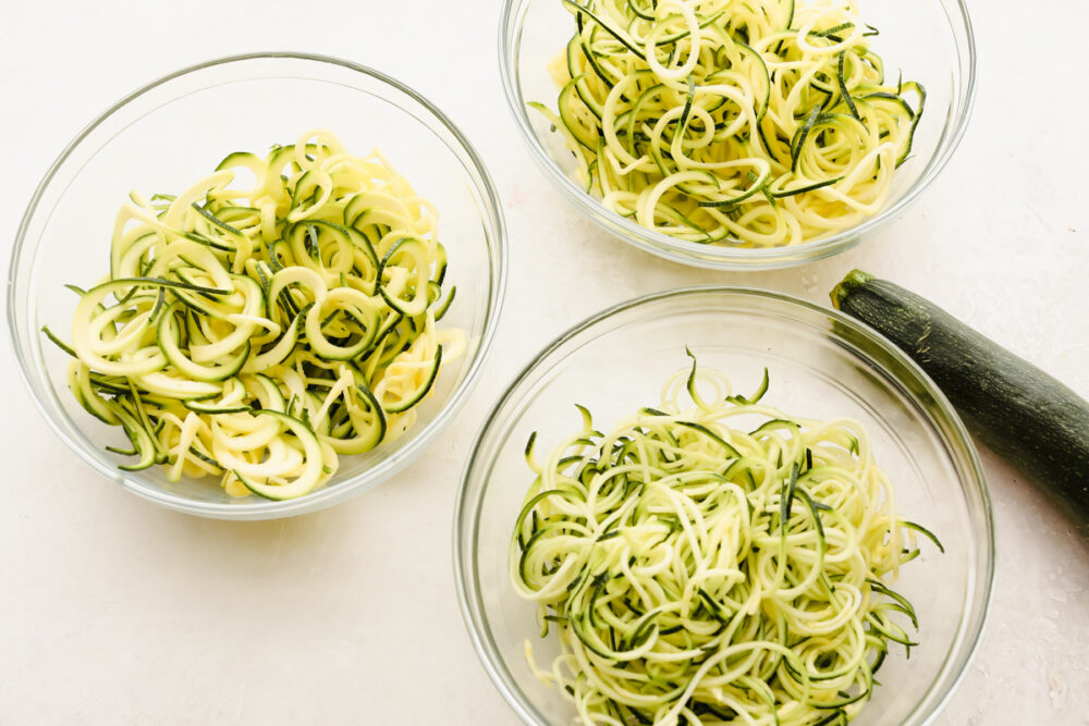 3 bowls of zucchini noodles.