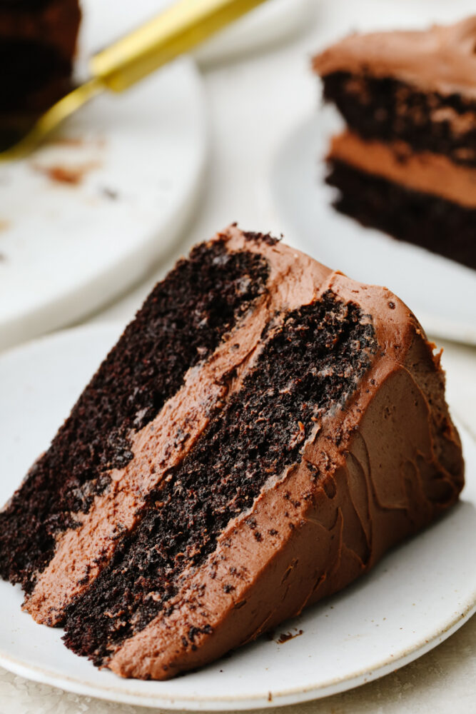 Slice of chocolate cake.