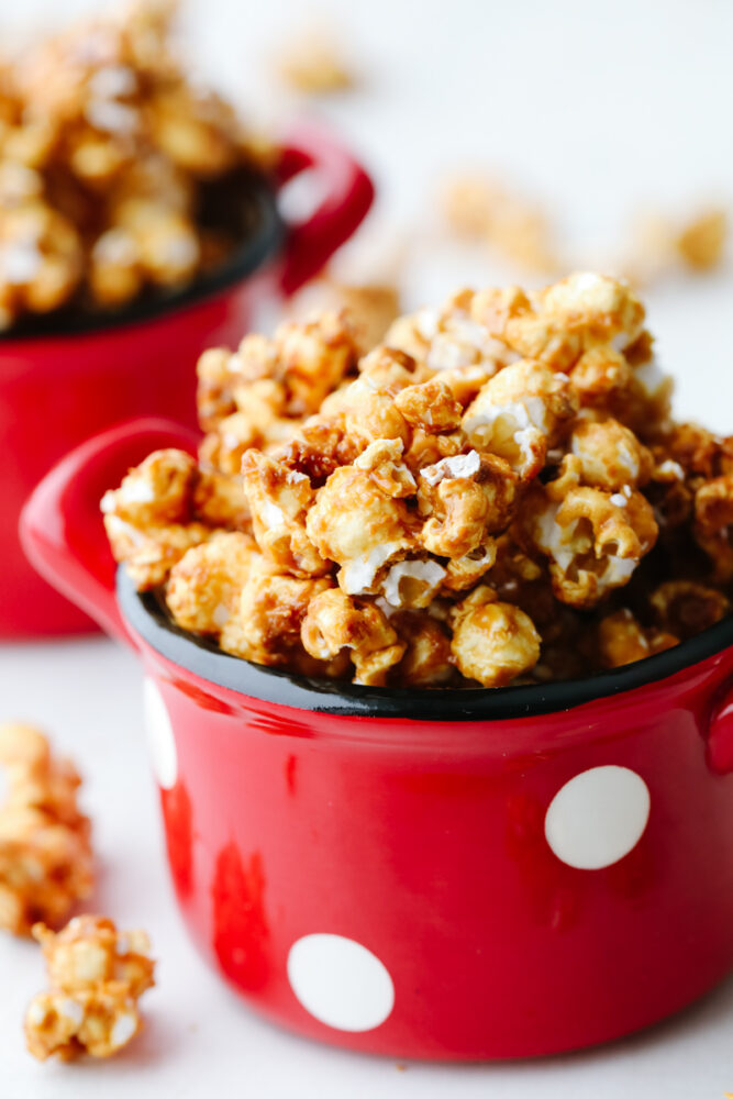 Crunchy caramel corn in a bowl. 