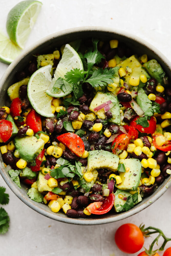 Close up of black bean and corn salad.