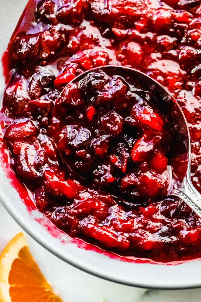 Cranberries in a saucepan. 