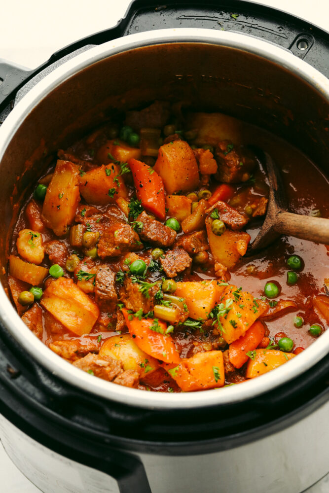 Beef stew in an instant pot. 