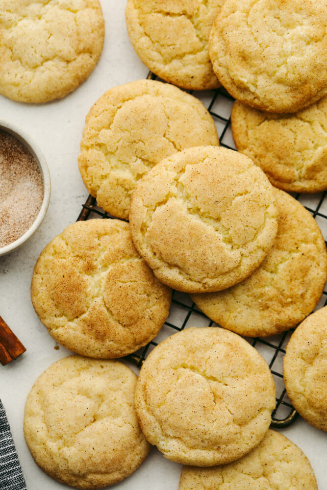 Snickerdoodles on a cooling rack. 