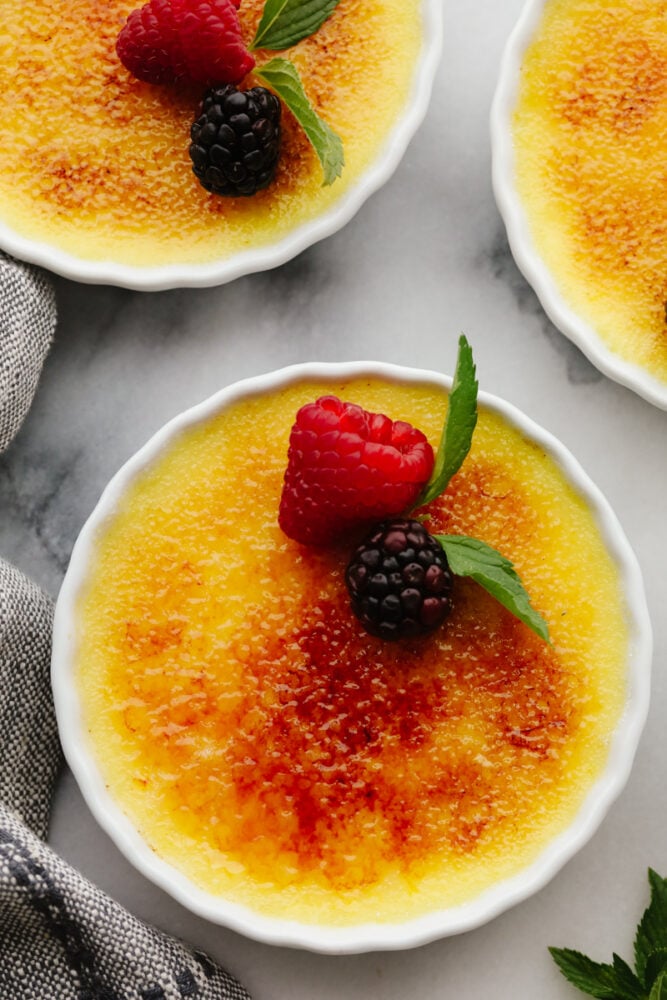 Creme brûlée in a ramekin, ready to eat! 