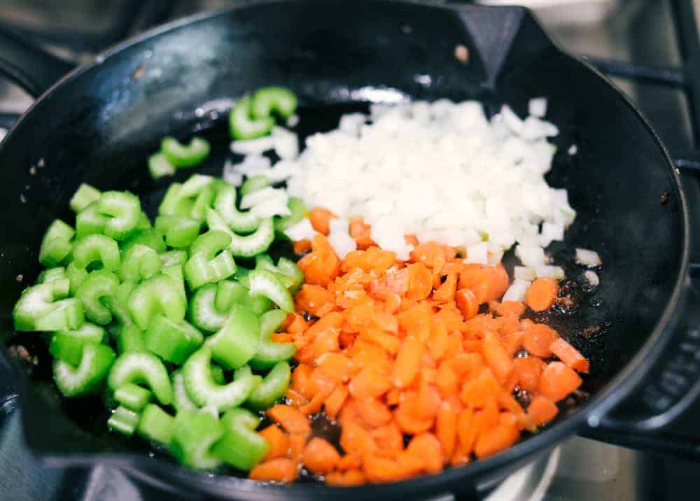 Vegetables in a skillet.