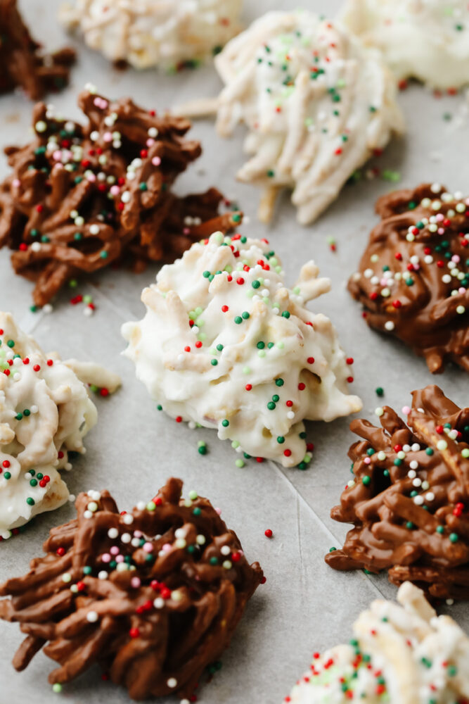 No bake haystack cookies with sprinkles. 