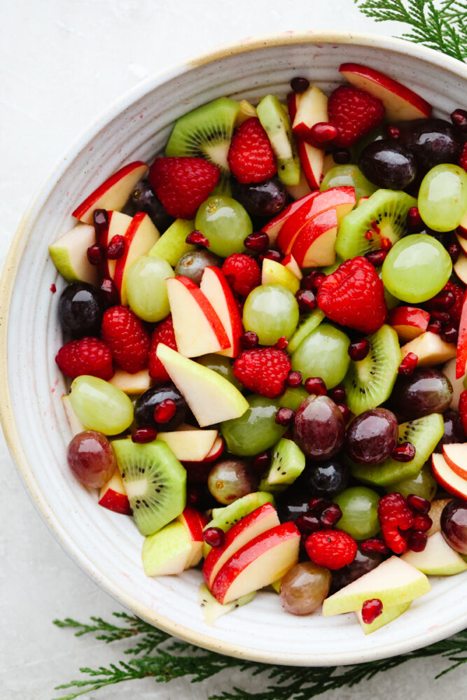 A bowl of mixed fruit. 