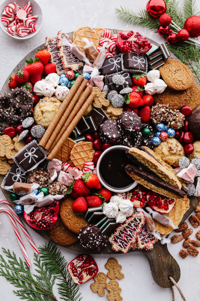 A Christmas dessert charcuterie board.