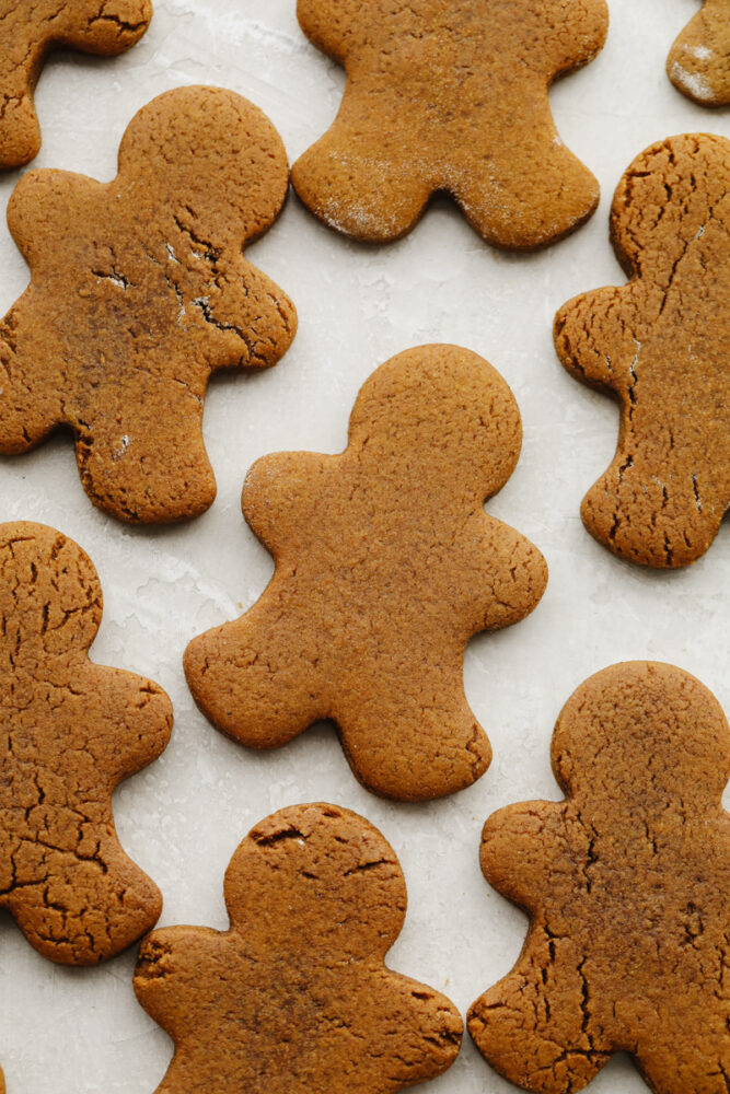 Gingerbread cookies out of the oven (not decorated). 