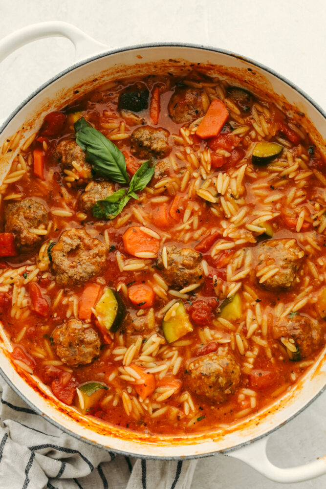 A pot of meatball soup. 