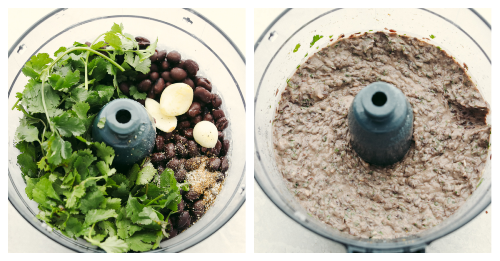 2 photos of blending dip ingredients together.