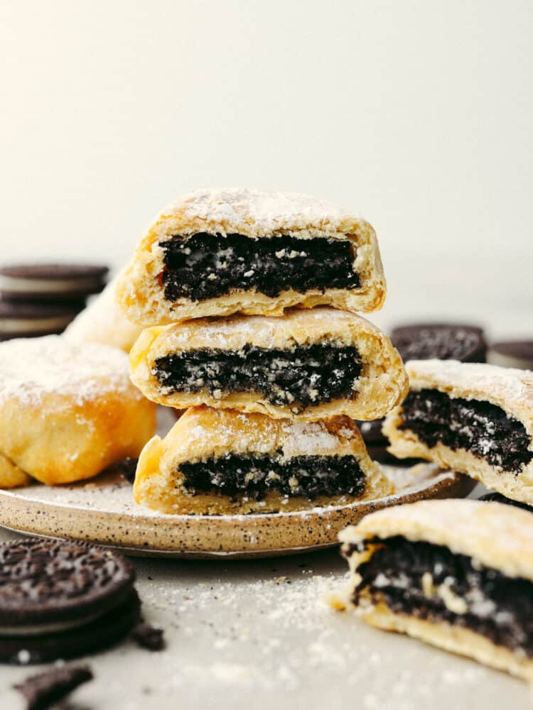 3 air fryer Oreos stacked on top of each other.