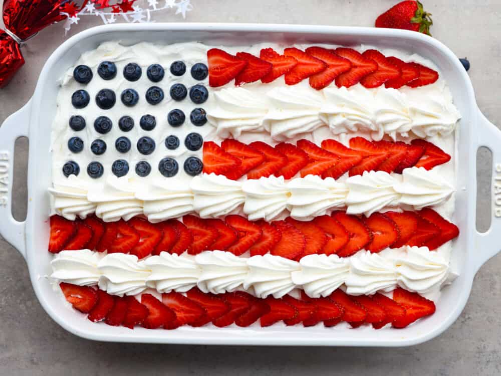 The top view of a flag cake. 