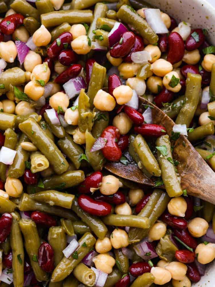 Closeup of classic 3 bean salad.