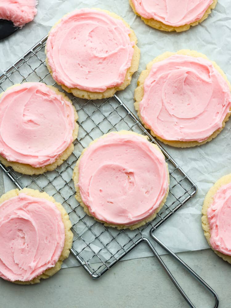 The top view of Swig sugar cookies on a cooling rack, ready to eat. 