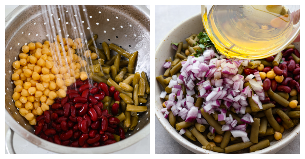 2-photo collage of salad being prepared.