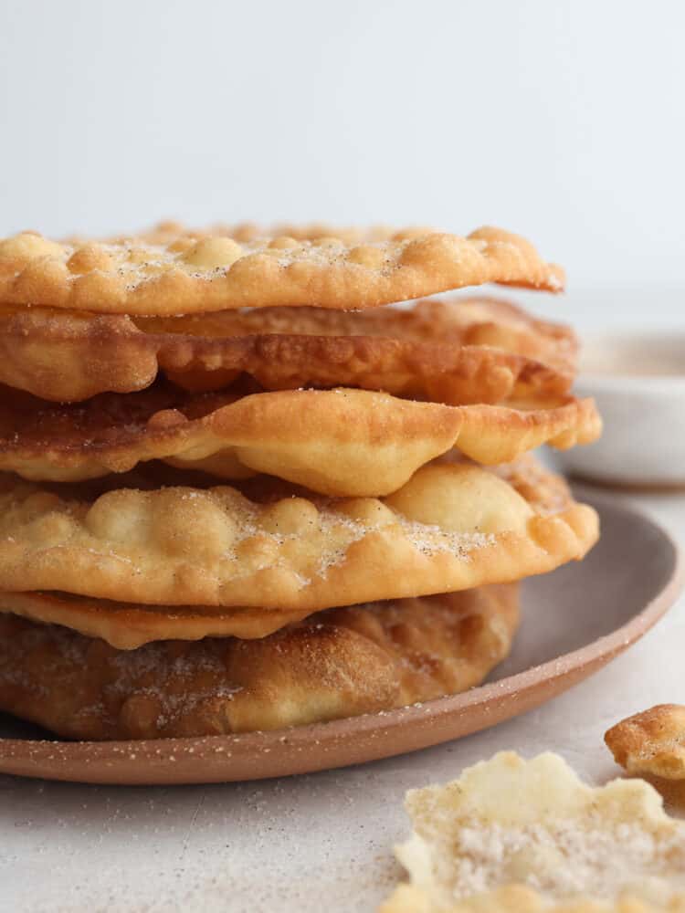 Closeup of a stack of buñuelos.