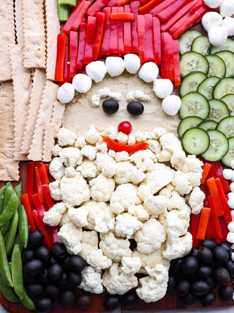 Closeup of Santa veggie tray.